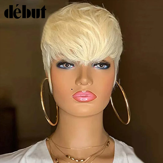 Short Wavy Bob Honey Blonde Color Wig With Bangs