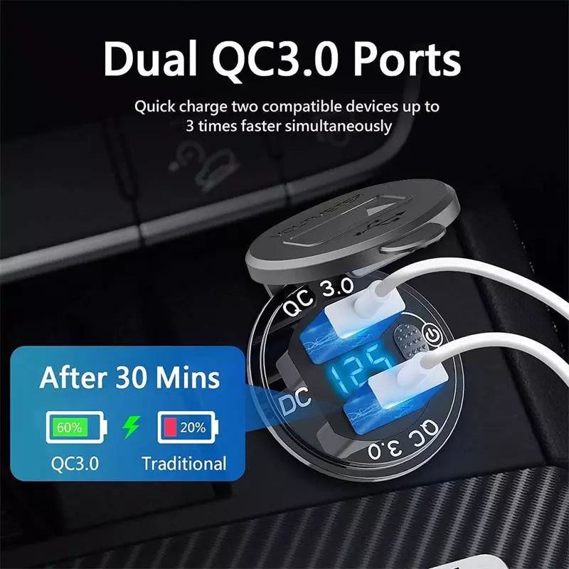 12/24V Aluminum Metal Dual USB Car Motor Charger Socket