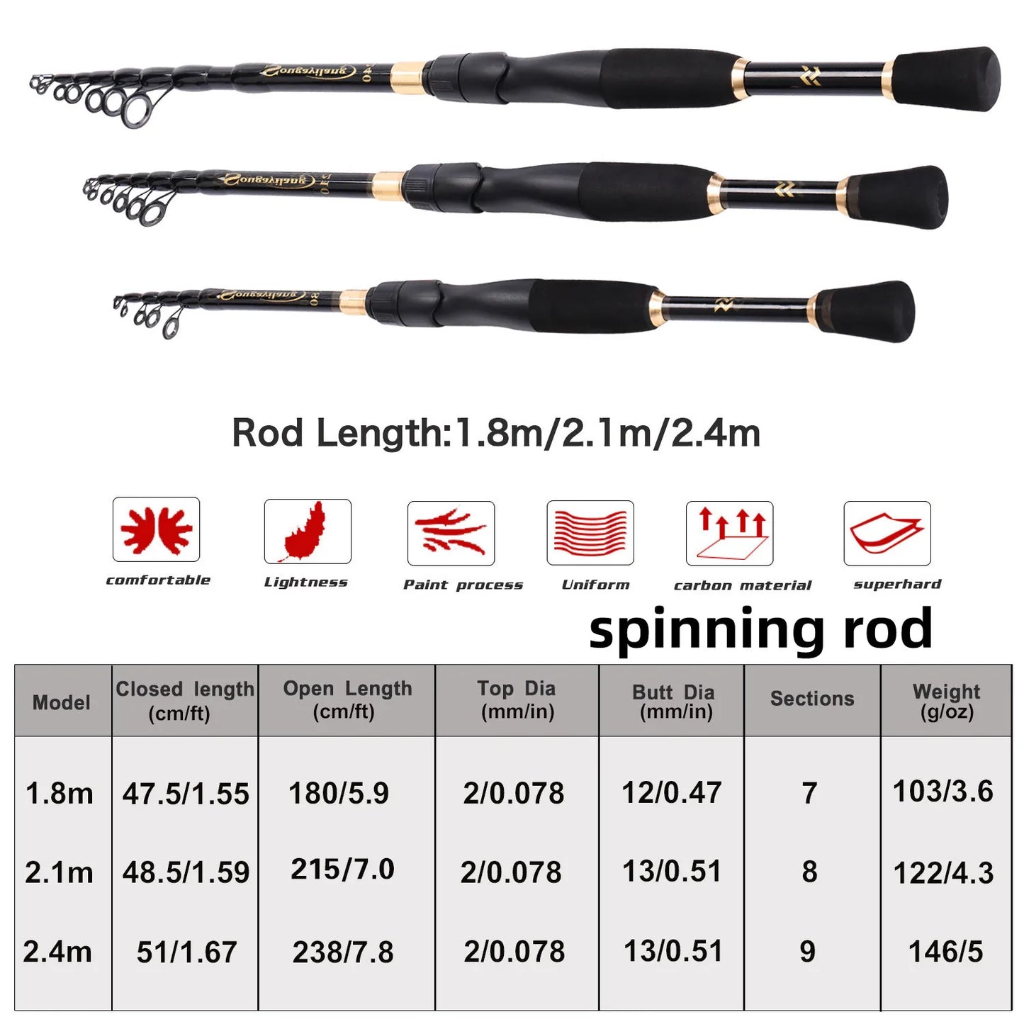 1.8-2.4 m ultralight-weight telescopic fishing rods