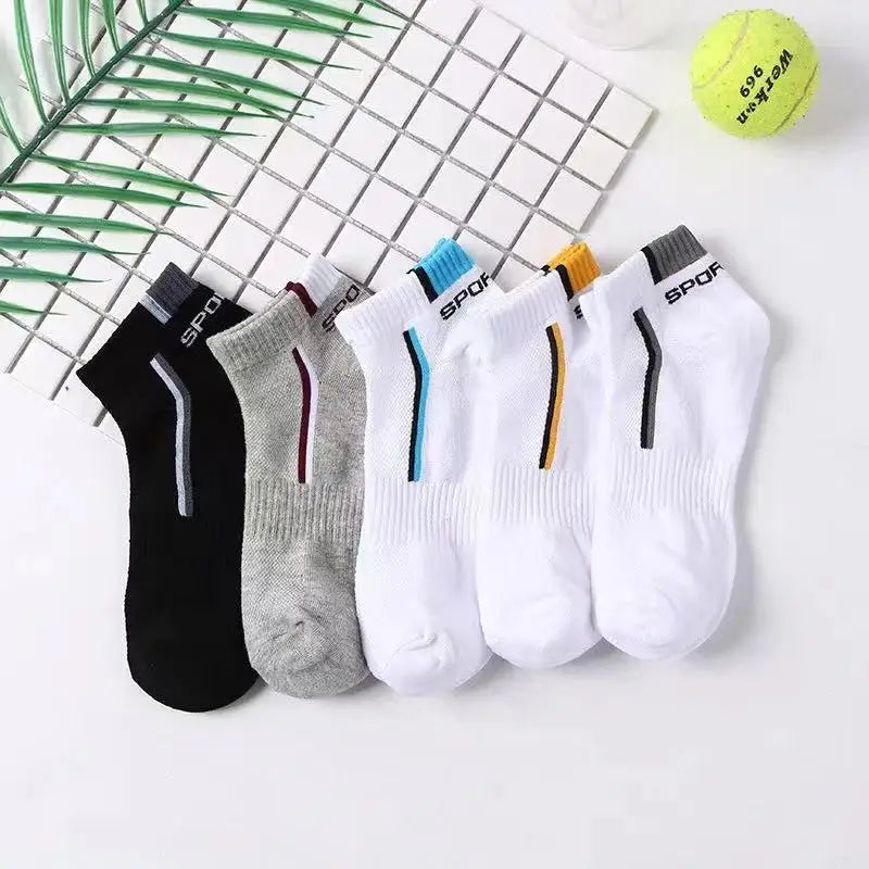 5pairs Men's Fashion Sports Socks, Striped Cotton Sweat Absorption Breathable Comfortable Ankle Socks