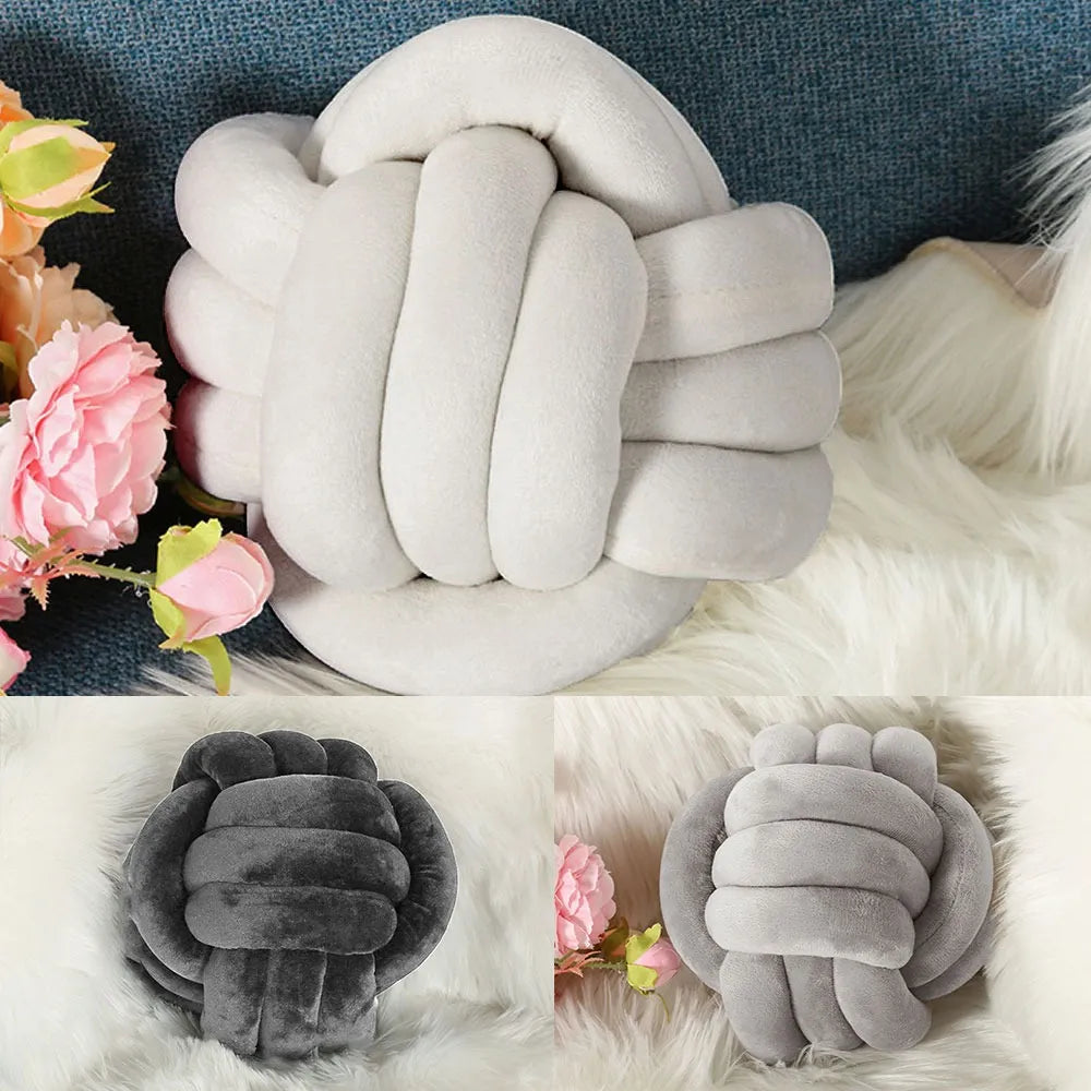 Warm Nordic Style Round Pillow Cushion Velvet Knotted  Cushion Solid Baby Rest Sleep Dolls Stuffed Kid Adult Bedroom Decor