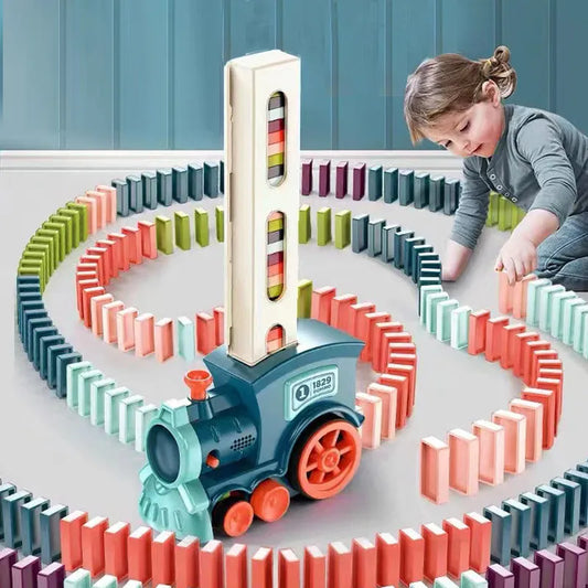 Kids Electric Domino Train Car Set With Sound & Light