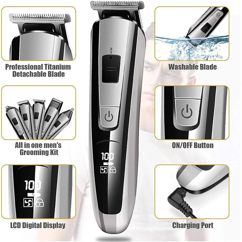 Kemei Hair Trimmer Electric Hair Clipper Beauty Kit Multifunction Shaver Beard Trimmer Cordless Cutting Machine LCD Display 5