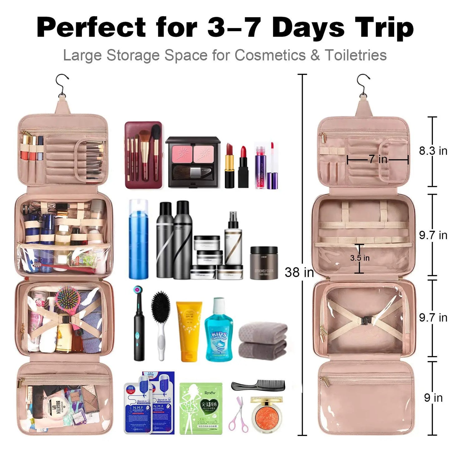 Large Capacity Leather Makeup Travel Bag Organizer