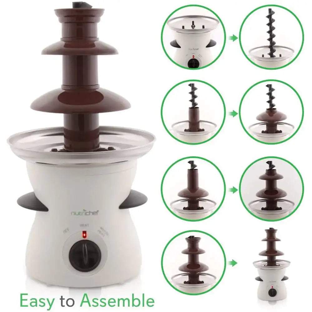 3-Tier Electric Chocolate Fountain Dipping Warmer Machine Compact Countertop Stainless Steel 16Oz Kitchen