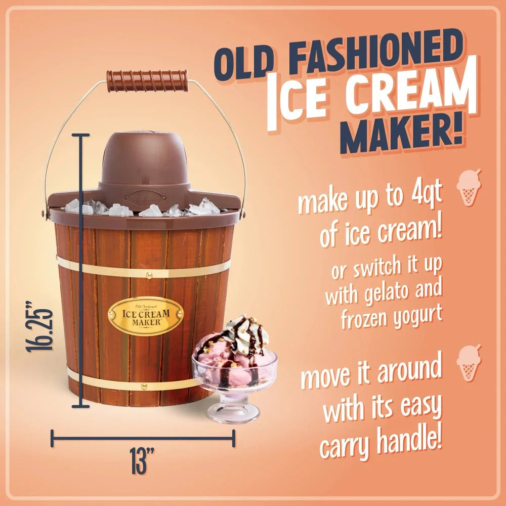 Nostalgia 4-Quart Electric Ice Cream Maker with Wood Bucket Kitchen