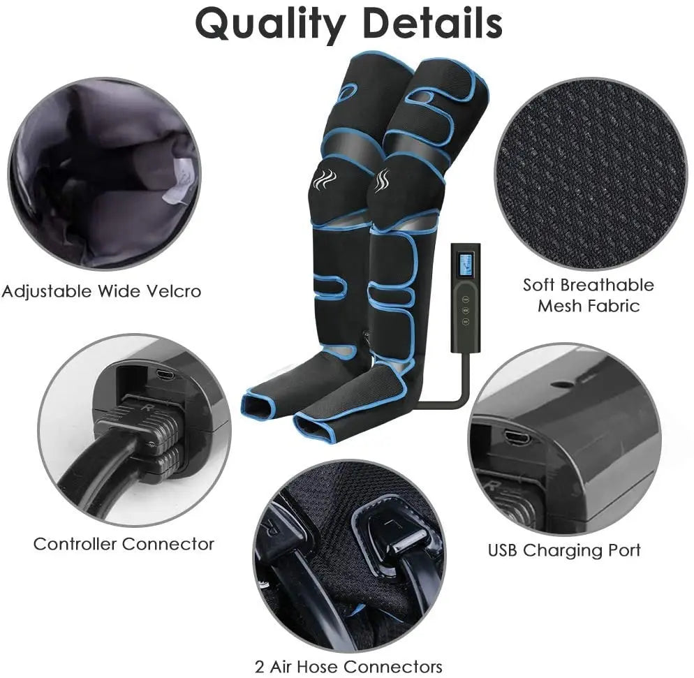 Leg-Massager Compression for Thigh, Calf, and Foot with Handheld Controller Knee-Heat