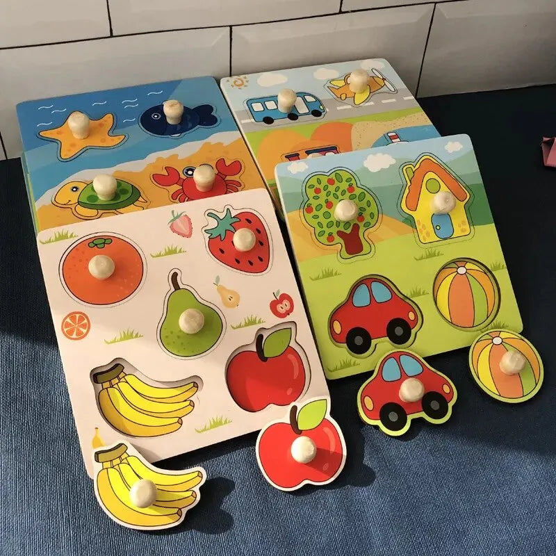 Montessori Early Education Puzzle Toys Baby Enlightenment Scratching Board Matching Cartoon Wooden Peg Panel CHILDREN'S Educatio