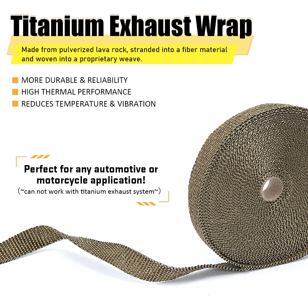 High Quality 5cm*5M 10M 15M Titanium/Black Exhaust Heat Wrap Roll