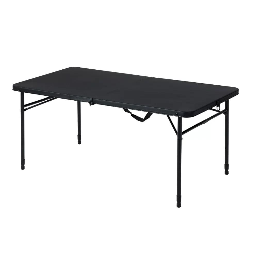 4 Foot Fold-In-Half Adjustable Table, Rich Black  Folding Table Camping  Picnic Table