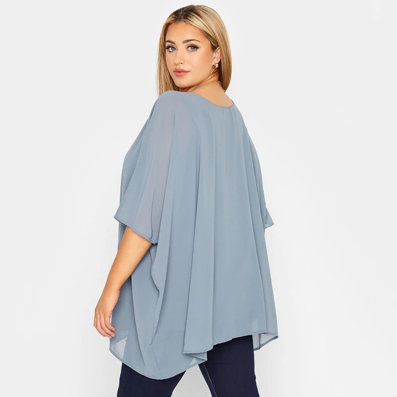 Plus Size Loose Batwing Sleeve Blouse