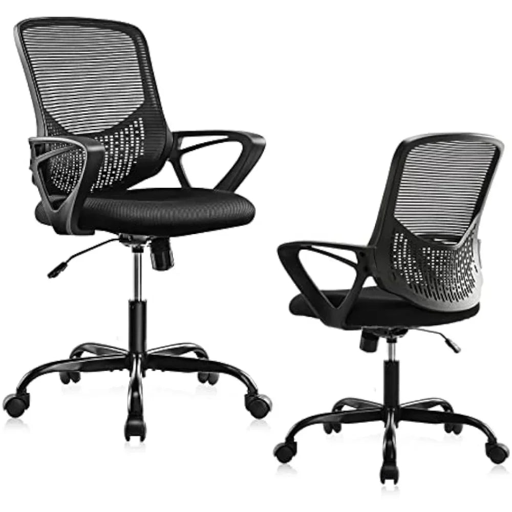 Ergonomic Office Home Desk Mesh Fixed Armrest, Executive Computer Chair with Soft Foam Seat Cushion and Lumbar Support