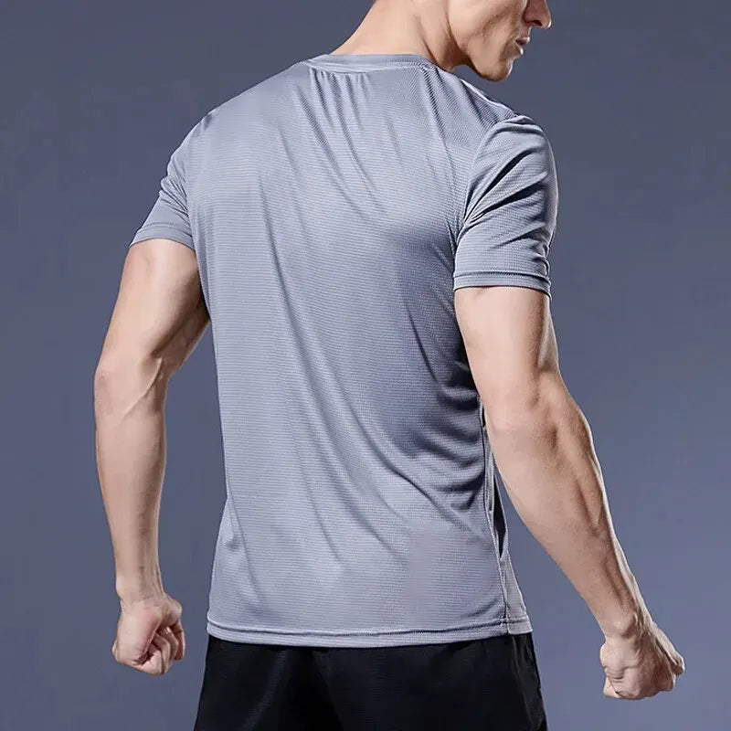 Men's Summer Sports T-shirt Ice Silk Loose Quick-drying Fitness Half-sleeve plus Size Top Casual Cool Breathable Short-sleeve