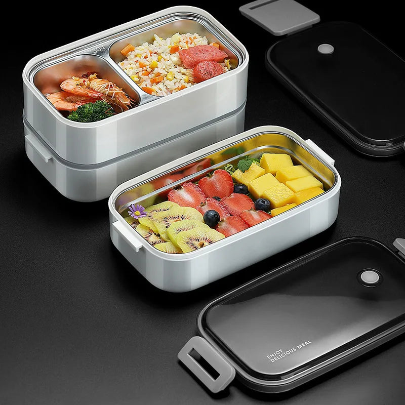 1/2 Layers  Microwavable stainless steel lunch box with Grids