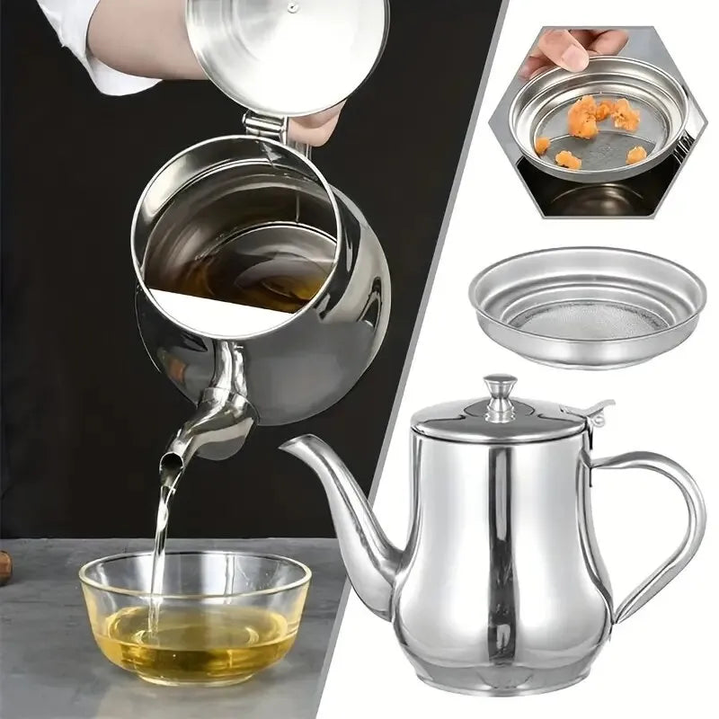 1Pc Household Stainless Steel Oil Pot with Filter