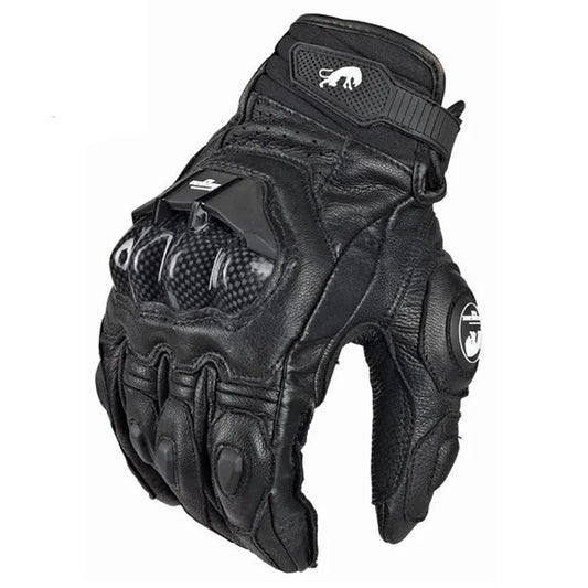 black Genuine Leather Motorcycle Gloves