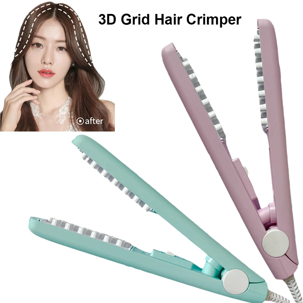 Mini 3D Grid Hair Crimper Curling Iron