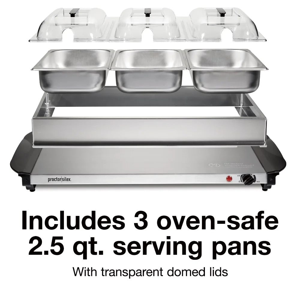 UOSO Buffet Server and Food Warming Tray, Stainless Steel Chafing Dishes, Adjustable Heat, Model 34300PS