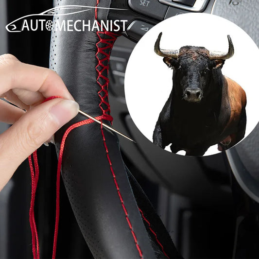 37CM-38CM Anti-Slip Universal Genuine Leather Steering Wheel Cover