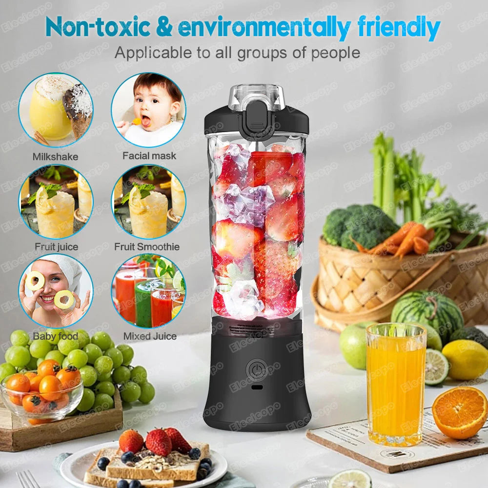 Portable Electric Juicer Fruit Mixers 600ML Blender with 4000mAh USB Rechargeable Smoothie Mini Blender Multifunction Machine