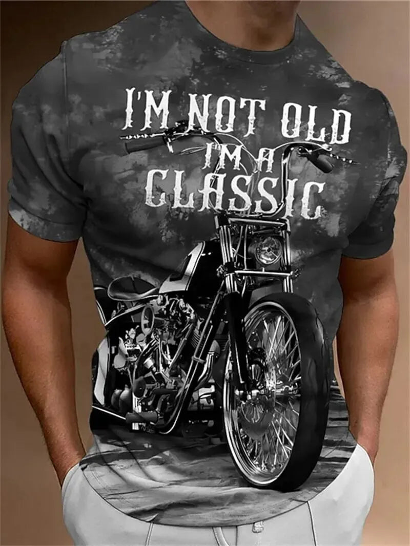 Motorcycle T-shirt Men 3D Print Short Sleeve Vintage 1971 T Shirt For Mens Street Ride Biker T Shirts Tops Oversized Tee Shirt