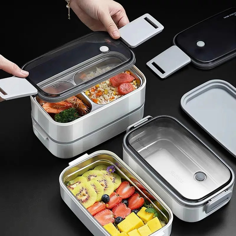 1/2 Layers  Microwavable stainless steel lunch box with Grids