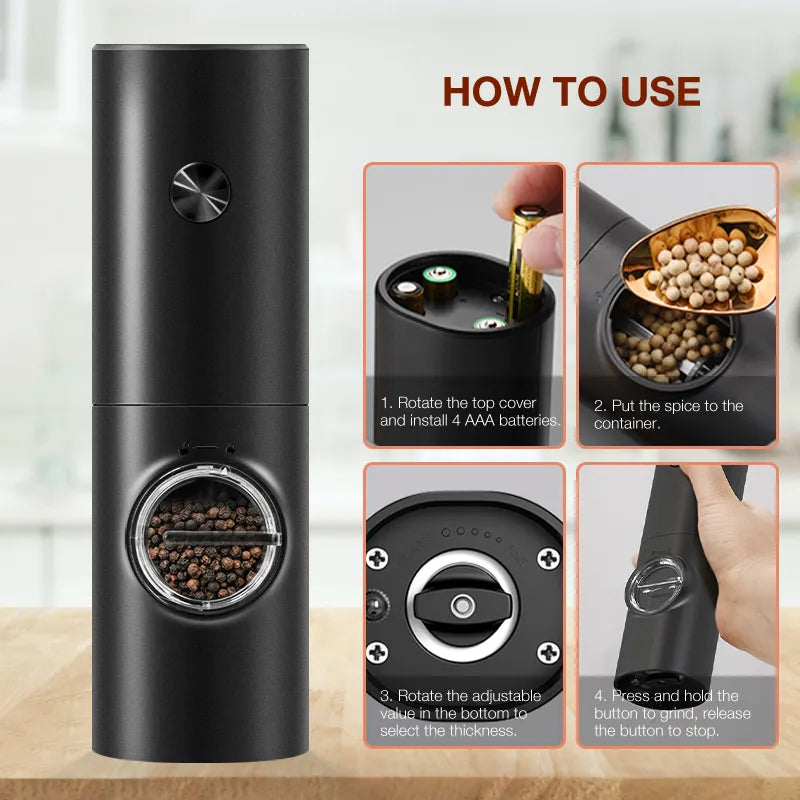 Automatic Adjustable Coarseness Electric Pepper And Salt Grinder With LED Light