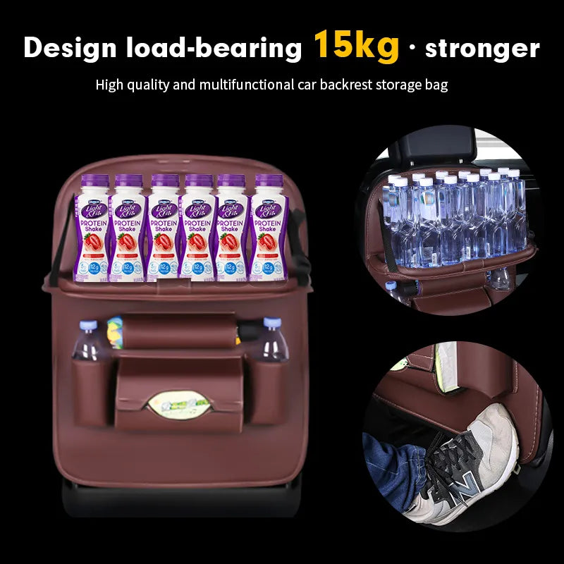 Back Seat Organizer Storage Bag with Foldable Table Tray