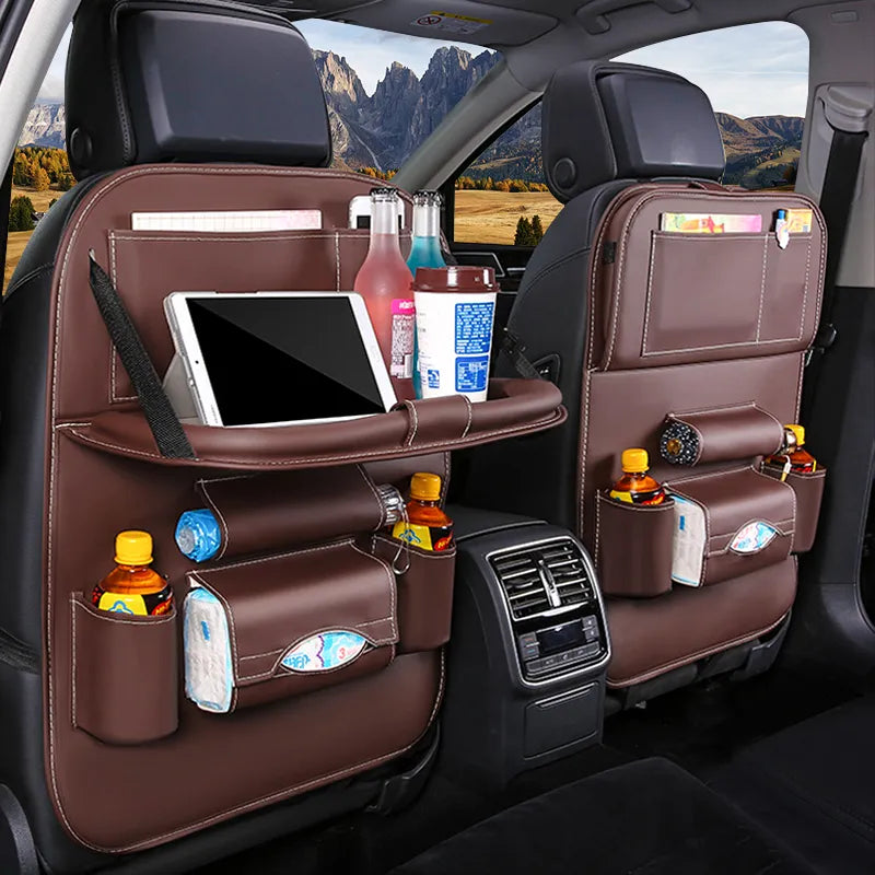 Back Seat Organizer Storage Bag with Foldable Table Tray