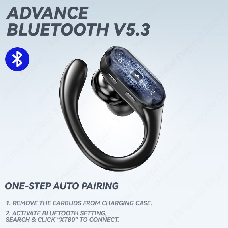 Lenovo XT80 Bluetooth 5.3 Earphones True Wireless Headphones with Mic Button Control Noise Reduction Earhooks Waterproof Headset